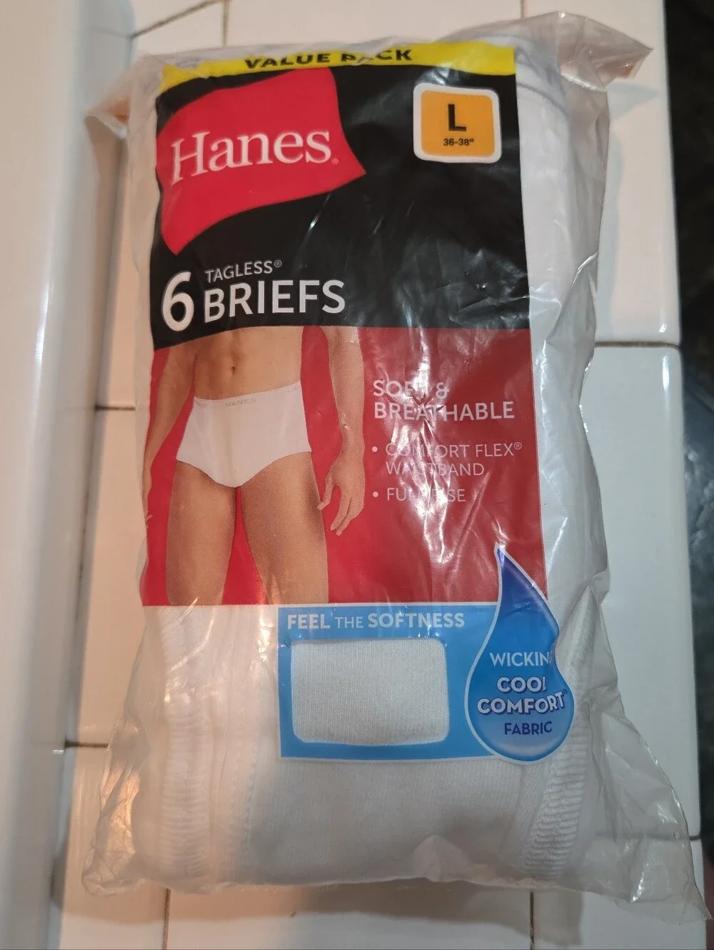 Hanes Men’s Tagless Briefs 6-Pack Large 36-38 White 100% Cotton Brand New!